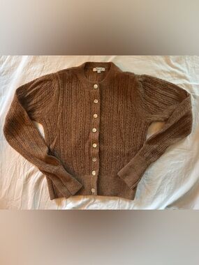 Madewell Pointelle-Stitch Cardigan in Alpaca Blend - Coffee XS